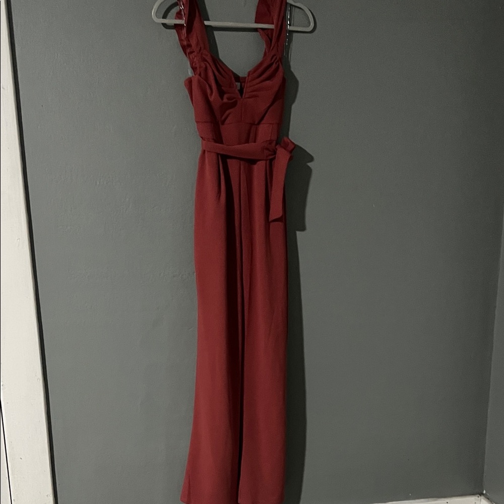 Sleeveless Burgundy Jumpsuit with Belt